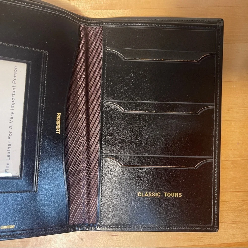 VIP Vintage Black Leather Travel Wallet Passport Holder Organizer Document Case